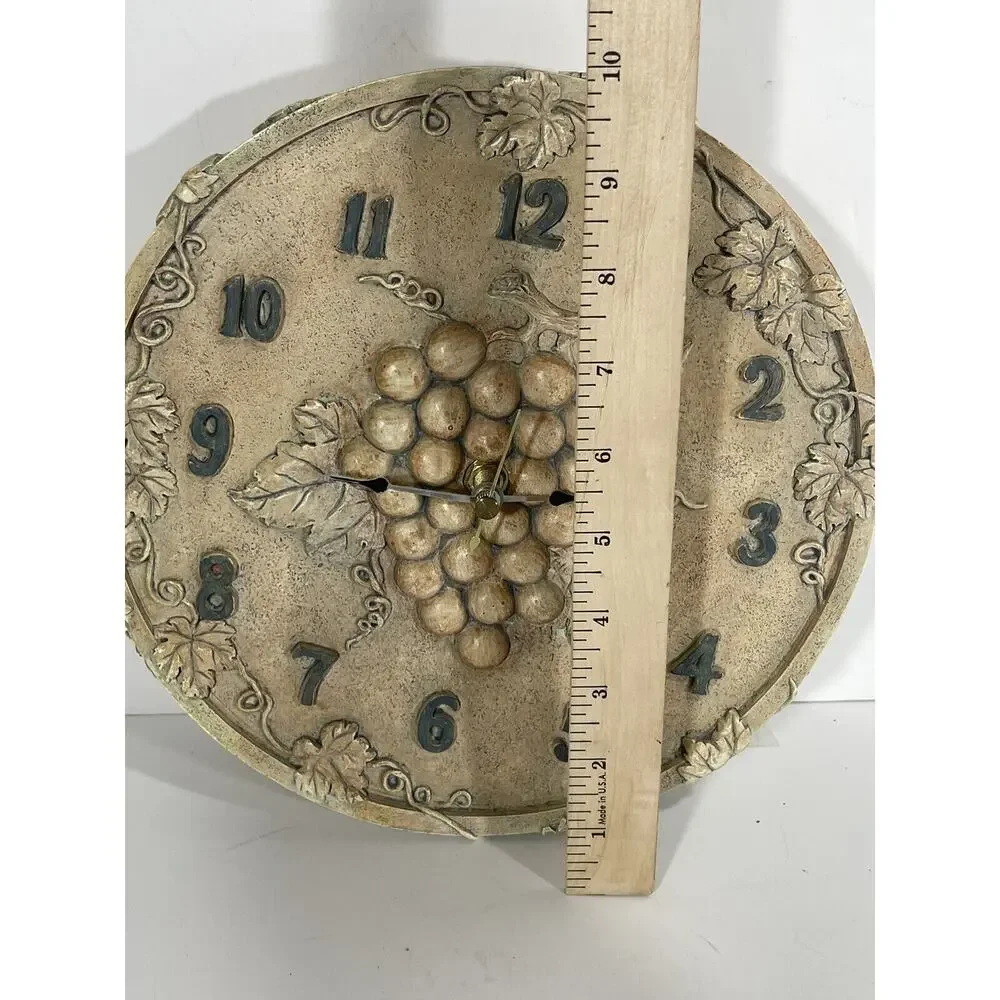 Vintage Ceramic Wall Clock Grapes Motif Gorgeous Round Fruits‎ Rustic Stone Like